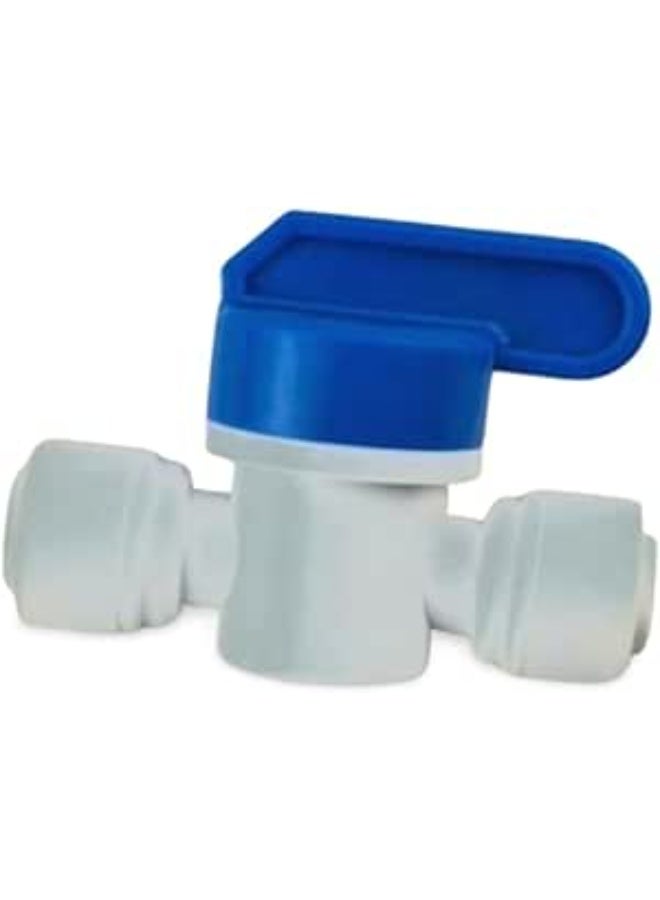 صمام كروي للمياه بوصلات دفع سريعة، أبيض وأزرق، بلاستيك، لأنظمة تنقية المياه وفلاتر RO، 2 منفذ، 0.635 سم - Image 1